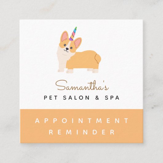 Niedliches Unicorn Corgi Hund Ernennung Erinnerung Quadratische Visitenkarte (Vorderseite)