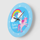 Niedliches Unicorn Custom Blue Große Wanduhr (Winkel)