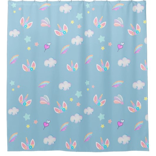 Niedliches Unicorn Gesicht Regenbogengradienten Ge Duschvorhang (Vorderseite)