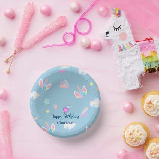 Niedliches Unicorn Gesicht Regenbogengradienten Ge Pappteller (Party)