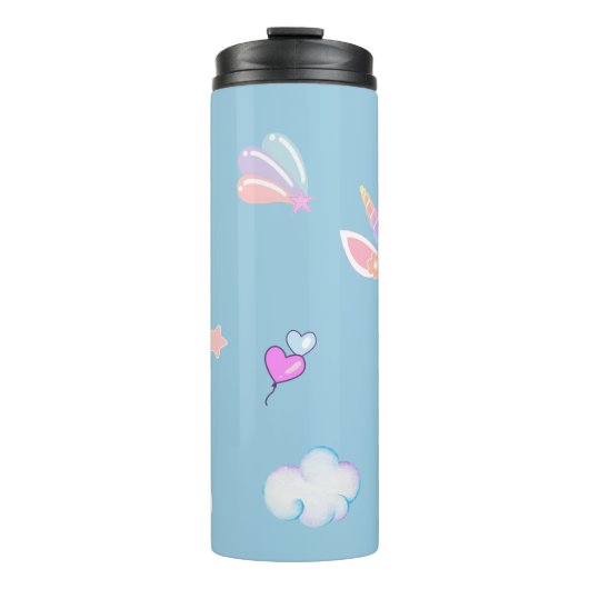 Niedliches Unicorn Gesicht Regenbogengradienten Ge Thermosbecher (Vorderseite)