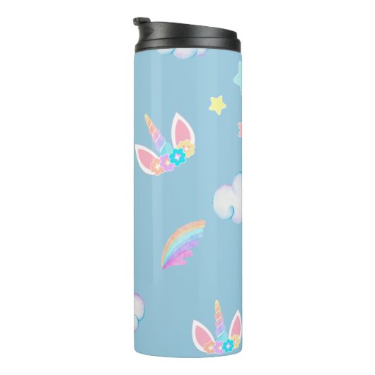 Niedliches Unicorn Gesicht Regenbogengradienten Ge Thermosbecher (Nach rechts gedreht)