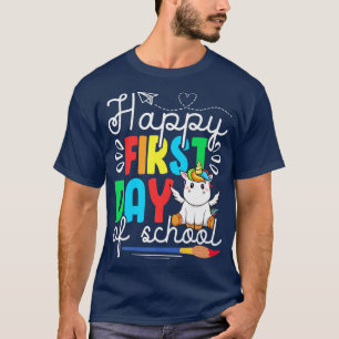 Niedliches Unicorn glücklicher erster Schultag Fun T-Shirt