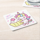 Niedliches Unicorn Happy Birthday Cake Rechteckiger Pappuntersetzer (angewinkelt)