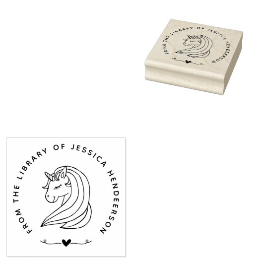 Niedliches Unicorn Heart Individuelle Name Library Gummistempel (Stempel)