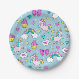 Niedliches Unicorn-Muster Pappteller