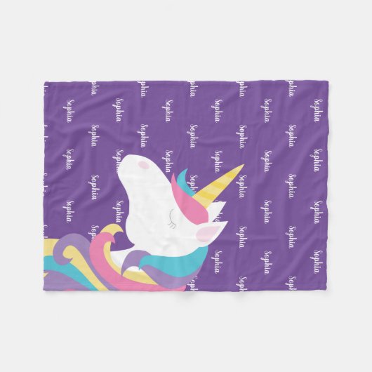 Niedliches Unicorn Personalisiertes Lila Mädchen Fleecedecke (Vorderseite (Horizontal))