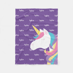Niedliches Unicorn Personalisiertes Lila Mädchen Fleecedecke