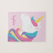 Niedliches Unicorn Polka Dot Personalisierte Kinde Puzzle (Horizontal)