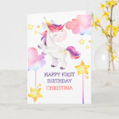Niedliches Unicorn Regenbogen Erstes Glück Geburts Karte (Gelbe Blume)