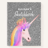 Niedliches Unicorn Silver Glitzer Sketchbook mit N Notizblock (Vorderseite)