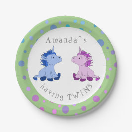 Niedliches Unicorn Twins Baby Dusche Party Pappteller