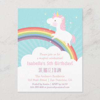 Niedliches Unicorn Up the Rainbow Girls Geburtstag Einladung
