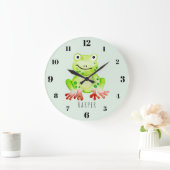 Niedliches Unisex Watercolor Jungle Green Frosch K Große Wanduhr (Zuhause)