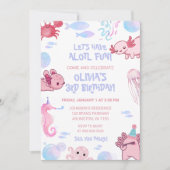 Niedliches Unterwasser Axolotl Kinder Rosa Spaß Ge Einladung (Vorderseite)