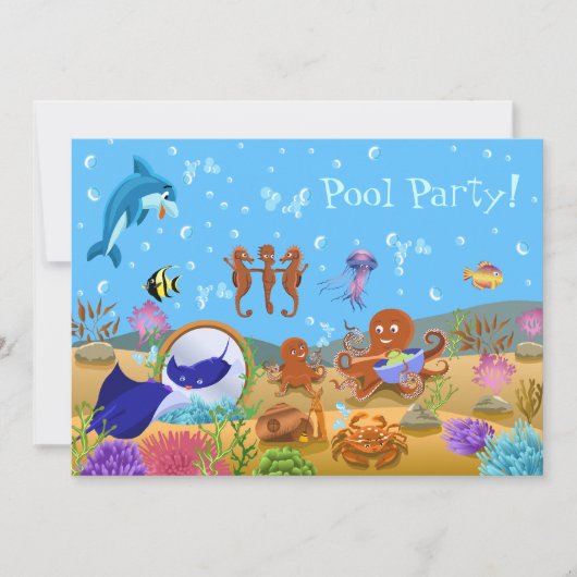 Niedliches Unterwasser-World-Pool-Party Einladung (Vorderseite)
