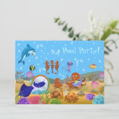 Niedliches Unterwasser-World-Pool-Party Einladung (Stehend Vorderseite)