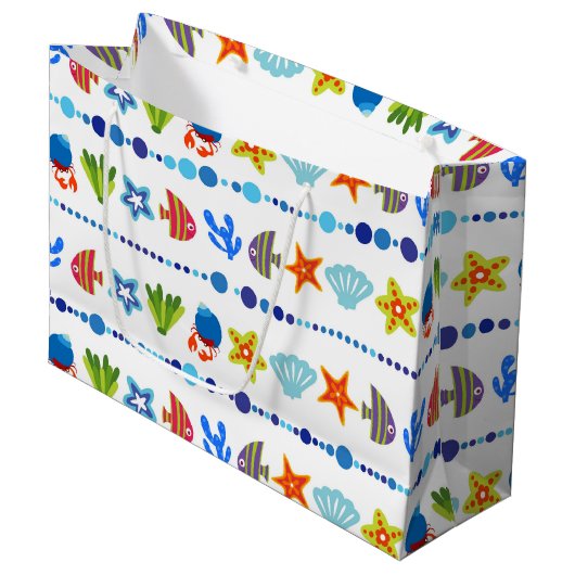 Niedliches Unterwassertier-Muster-große Große Geschenktüte (Vorderseite Schrägansicht)