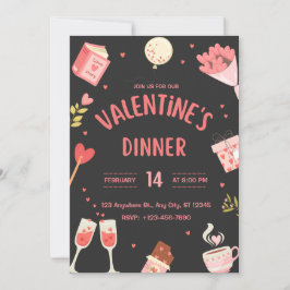 Niedliches Valentinabendessen in Schwarz und Rosa  Einladung
