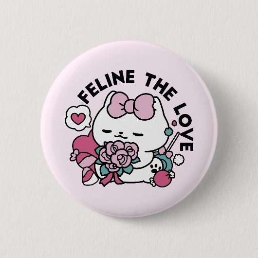 Niedliches Valentinisches Katzendesign - Feline th Button (Vorderseite)