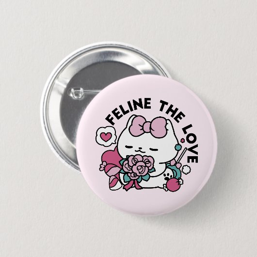 Niedliches Valentinisches Katzendesign - Feline th Button (Vorne & Hinten)