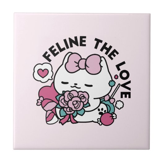 Niedliches Valentinisches Katzendesign - Feline th Fliese (Vorderseite)