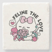 Niedliches Valentinisches Katzendesign - Feline th Steinuntersetzer (Vorderseite)