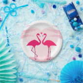 Niedliches Valentinstag Flamingo-Paar Pappteller (Party)