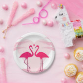 Niedliches Valentinstag Flamingo-Paar Pappteller (Party)