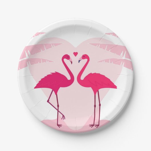 Niedliches Valentinstag Flamingo-Paar Pappteller (Vorderseite)