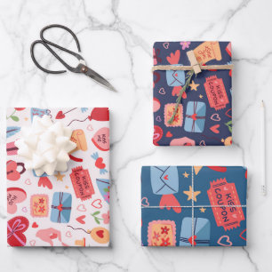 Niedliches Valentinstag Muster Herz und Liebe Geschenkpapier Set