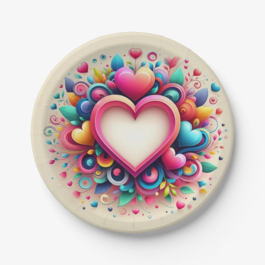 Niedliches Valentintagsherz Pappteller (Vorderseite)