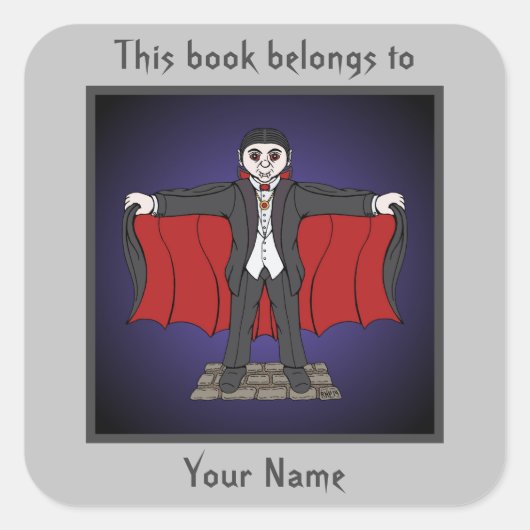Niedliches Vampire/Dracula-Buchzeichen Quadratischer Aufkleber (Vorderseite)
