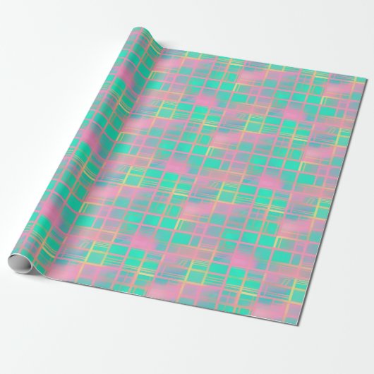 Niedliches Vaporwave Poolcore Pink Cyan Grid Patte Geschenkpapier (Ungerollt)