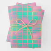 Niedliches Vaporwave Poolcore Pink Cyan Grid Patte Geschenkpapier Set (Beispiel)
