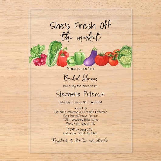 Niedliches Veggies-Brautparty frisch vom Markt Acryleinladungen (Vorderseite)