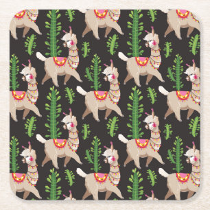 Niedliches verziertes Lama-Muster Rechteckiger Pappuntersetzer