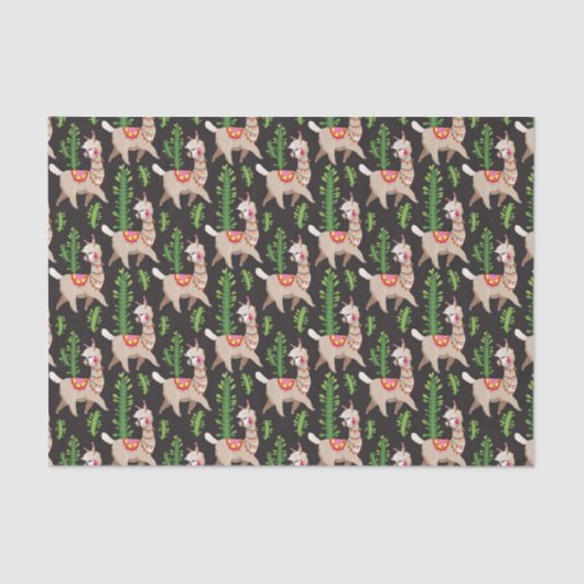 Niedliches verziertes Lama-Muster Seidenpapier (Vorderseite)