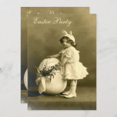 Niedliches Viktorianisches Bunny Girl & Egg Ostern Einladung (Vorne/Hinten)