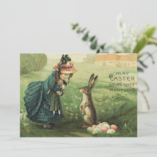 Niedliches Viktorianisches Girl Doll Osterfest Einladung (Stehend Vorderseite)