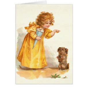 Niedliches viktorianisches Mädchen und Terrier