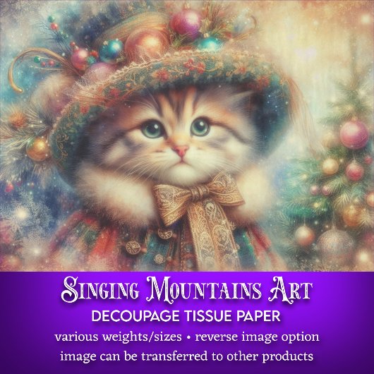 Niedliches Viktorianisches Weihnachtskätzchen und  Seidenpapier