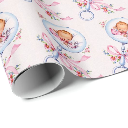 niedliches vinatge neues Baby, Babydusche Geschenkpapier (Rolleneckpunkt)