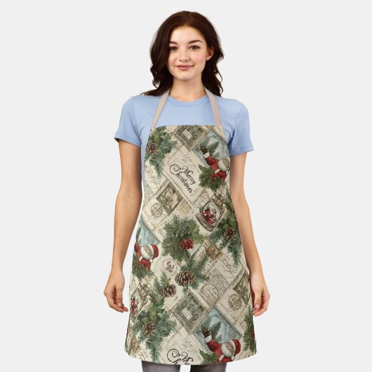 Niedliches Vintag Inspiriert Weihnachtsmuster Schürze (Getragen)