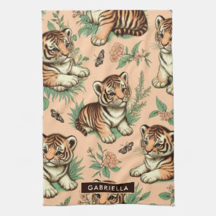Niedliches Vintages Baby Tiger Muster Geschirrtuch