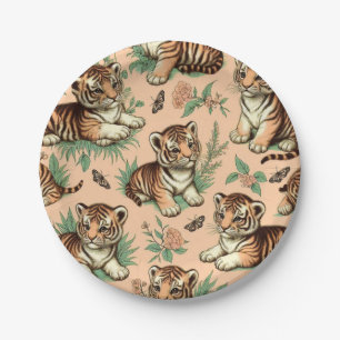 Niedliches Vintages Baby Tiger Muster Pappteller