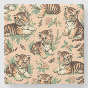 Niedliches Vintages Baby Tiger Muster Steinuntersetzer