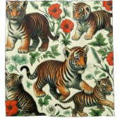 Niedliches Vintages Baby Tiger Nahtlos Duschvorhang (Vorderseite)
