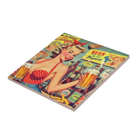 Niedliches Vintages Bier-Button Fliese (Seite)