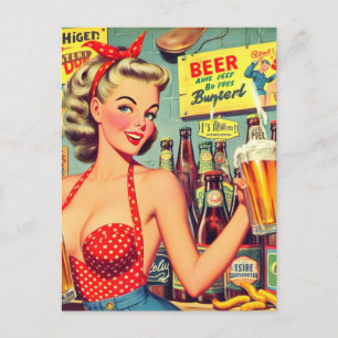 Niedliches Vintages Bier-Button Postkarte